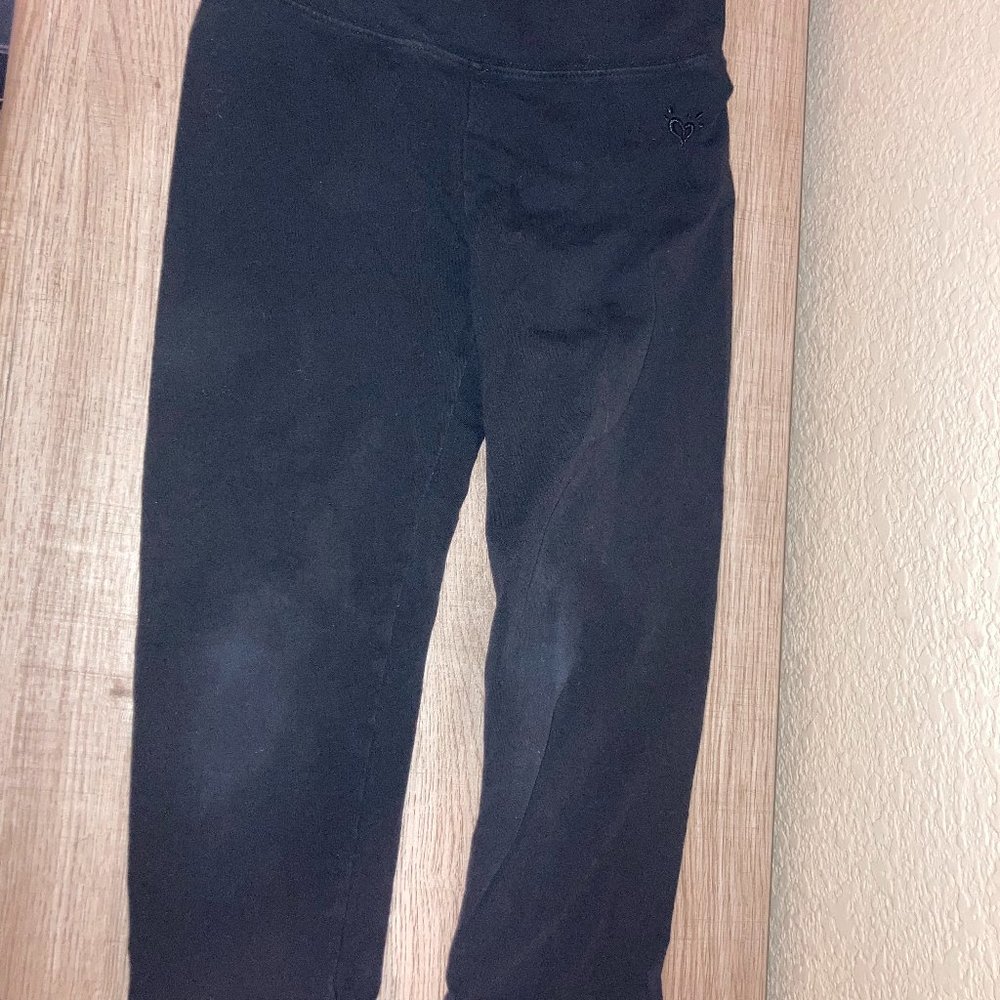 Justice Solid Black Crop Leggings Beaded Hem Size 10 Cotton Blend Elastic Waist